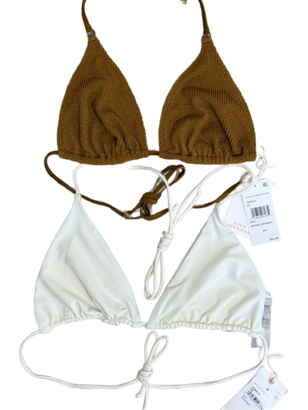 Good American 2 Bikini Tops, Bronze & Cream